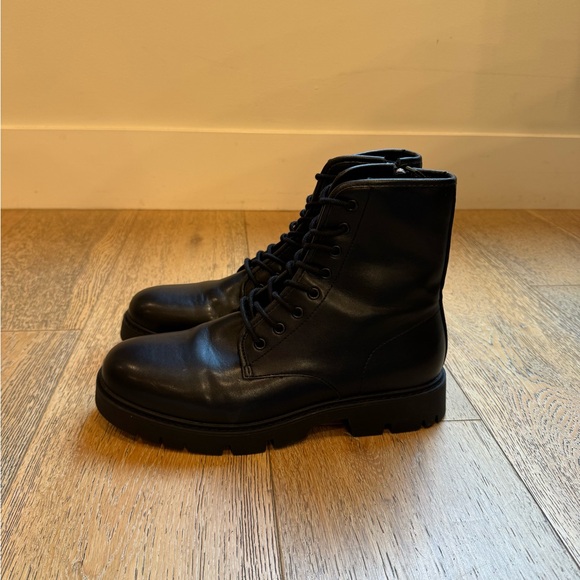 Zara Black Leather Lace-Up Combat Boots